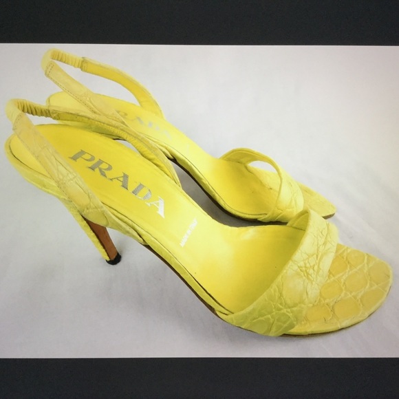Prada Shoes - PRADA Leather Croc Yellow Slingback HEELS Size 8.5